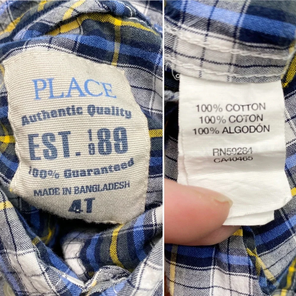 the children's place | plaid navy yellow button down shirt 4t